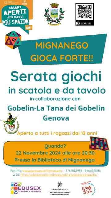 SERATA GIOCHI IN SCATOLA E DA TAVOLA GIOVANI 22 NOVEMBRE